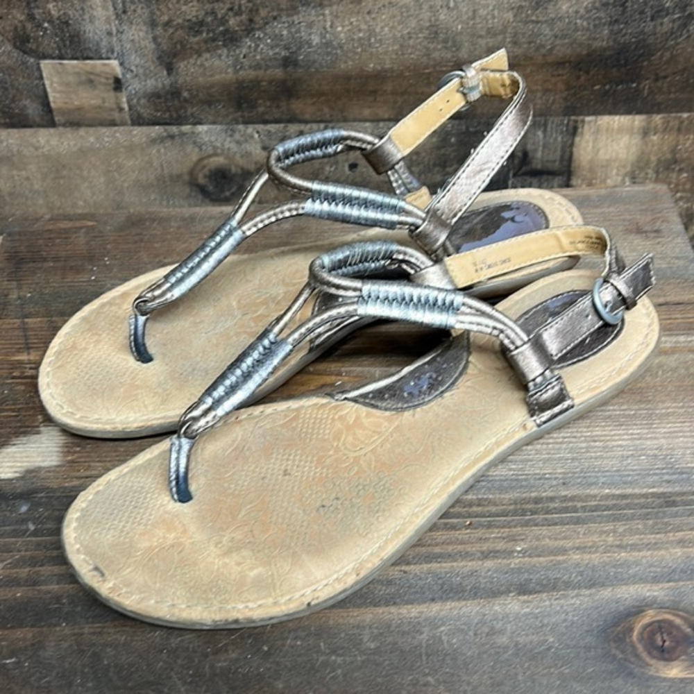 BOC Born O Concept Women's Size 10 Shoes Brown Gray Slide Corded T-Strap Sandals